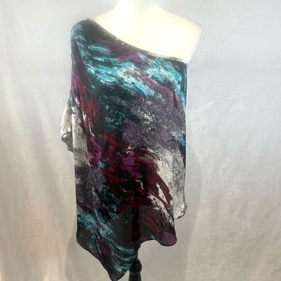 Bisou Bisou painted nebula abstract print one shoulder top size medium NWT - Picture 1 of 5